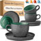 Cosumy Cappuccino Cups and Saucers Set of 4-200ml Ceramic Coffee Cups, 𝗘𝘅𝘁𝗿𝗮 𝗧𝗵𝗶𝗰𝗸 Stoneware - Handmade Reactive Glaze - Keeps Warm Longer (Green)