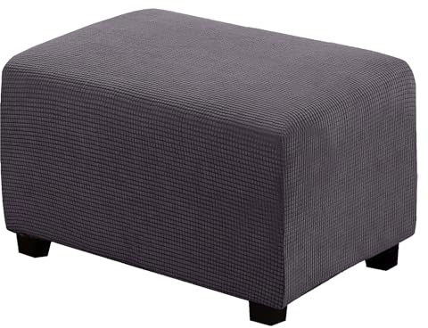 BXFUL Ottomane Schonbezug, Rechteckig Hocker Jacquard, Quadratisch hockerbezug, Hocker Husse für Fußhocker, Hocker Protector Waschbar Überzug hockerabdeckung (Large,Dunkelgrau)