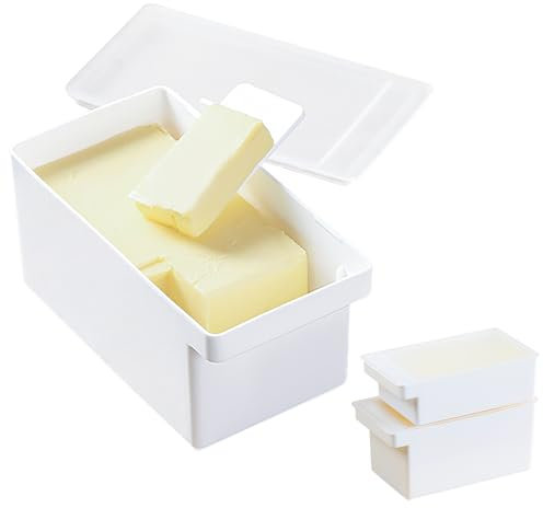 2 Pcs Butter Dish with Lid and Butter Cutter, Plastic Butter Dish Container with Handles, Precise Butter Portioning, Dishwasher Safe, Butter Cheese Storage Box for Kitchen, White