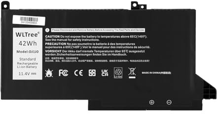 WLTree 42Wh DJ1J0 Batterie pour Dell Latitude 7480 7490 7280 7290 7380 7390 P73G P73G001 P73G002 P28S P28S001 P28S002 451-BBZL PGFX4 ONFOH C27RW 0C27RW Notebook Battery 11.4V