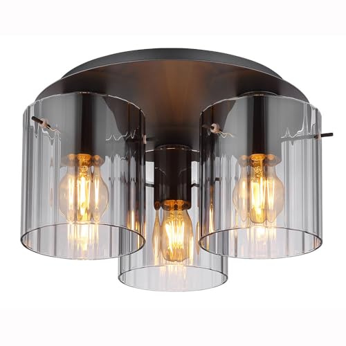 Deckenlampe Deckenleuchte Wohnzimmerlampe grau 3 flammig Glas rauchfarben D 37cm