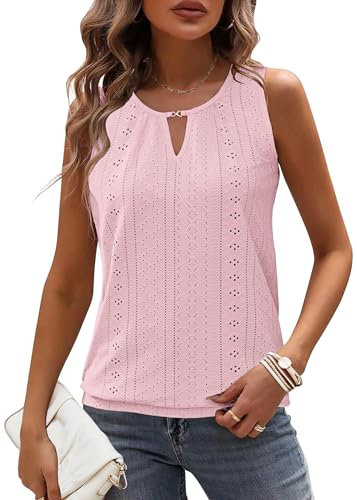 WNEEDU Débardeurs d'été Femme Chic et Élégant Col en V Hauts sans Manche Sexy Blouse Casual Chemise Rose XL