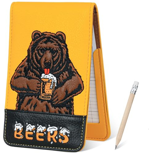 LZFAN Golf Scorecard Holder & Yardage Book Cover, Golf Accessories Yellow Beer Bear Premium Leather Yardage Book Holders Cover