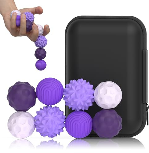 8PCS Balls Fidget Toys, Texture Tactile Sensory Balls | Balls with Silicone Shell, Stress Anxiety Relief Sensory Toys for Fingers Hands for Adults & Teens with Autism (L Purple)