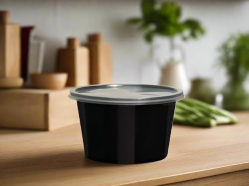 HOT BARGAINS 1000 X 4oz 100ml Reusable Sauce Pots with Lids Small Size and Black Colour Round containers with lids for food storage (1000)