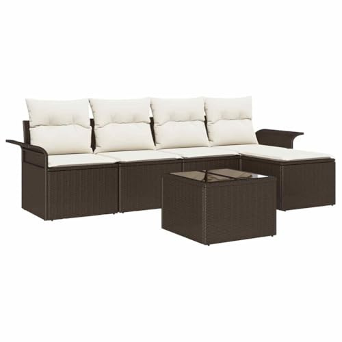 vidaXL 5-teiliges Garten-Sofa-Set mit Kissen, wetterfest, handgewebtes, modulares Design in Braun und Weiß für Lounge und Terrasse im Garten