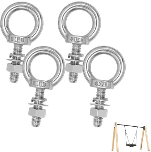 4 tornillos de ojal M8, 304 ojales, acero inoxidable, tornillos de ojo M8, con tuercas y arandelas para fijación y suspensión de cadenas y cuerdas