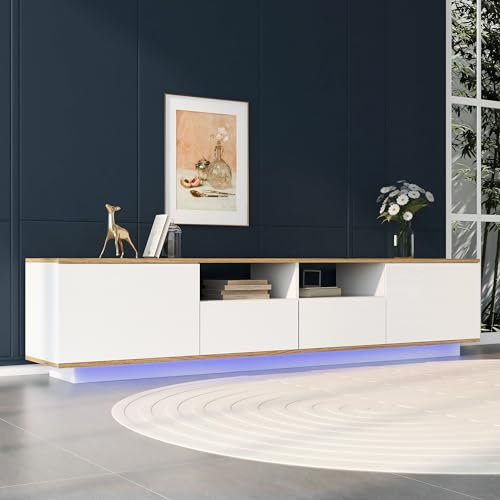 Kebnor Mueble bajo LED para TV, soporte de TV, tabla de TV, mesa de televisión industrial, moderno, armario de TV de 80 pulgadas, color blanco 180