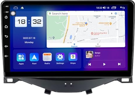 Android 14 Double Din Car Stereo For Toyota Aygo Peugeot 108 Citroen C1 2015-2020 Head Unit 9”IPS Touchscreen Multimedia Player with Backup Camera Support Carplay Bluetooth GPS Sat Nav RDS SWC(Y1 8Cor