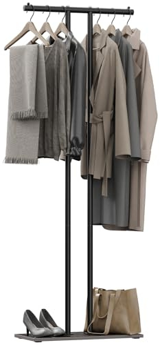 OUTBROS Metall Kleiderständer Stabil, Garderobenständer 60cm Breit Schwarz | Stehende Kleiderstange mit Rock Slab Base, Kleiderständer zum Aufhängen von Kleidung für das Schlafzimmer