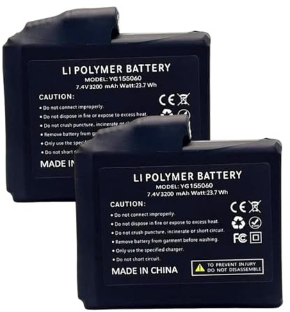 Pack of 2 7.4 V 3200 mAh Rechargeable Battery for Heated Gloves, Socks, Vests, Hats Batteries with DC Socket (Charger Not Included)