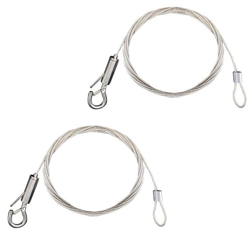 COEWUR 2 Stück Drahtseil Edelstahl Draht Seil Einstellbar 1.5mm x 2m | Stahlseil mit Ösen Edelstahlseil Draht Gardinenseil Haken für Gardinen Bilder Foto DIY Lampe Halloween Deko bis 30KG
