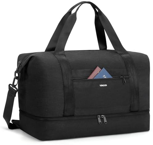 VSNOON Ryanair Handgepäck 40x30x20, 24L Faltbare Handgepäck Tasche | Wasserbeständig Reisetasche Handgepäck 40x30x20 mit Schuhfach, Weekender Travel Bag Sporttasche Damen Herren, Schwarz