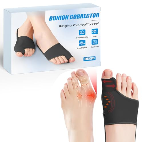 EASICUTI 2 Paar Hallux Valgus Korrektur, Zehenspreizer mit Hallux Valgus Schiene & Gelkissen, Schmerzlindernde Bandage für Herren und Damen, Rutschfeste Socken für Tag und Nacht Support, Schwarz