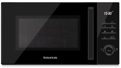 Taurus Laurent 25 Black - Microondas digital, 25L, 900W, grill 1000W, 10 niveles, función descongelar, revestimiento Shiny&Clean, hasta 99 min, función inicio programado, 480 x 430 x 280 mm, negro