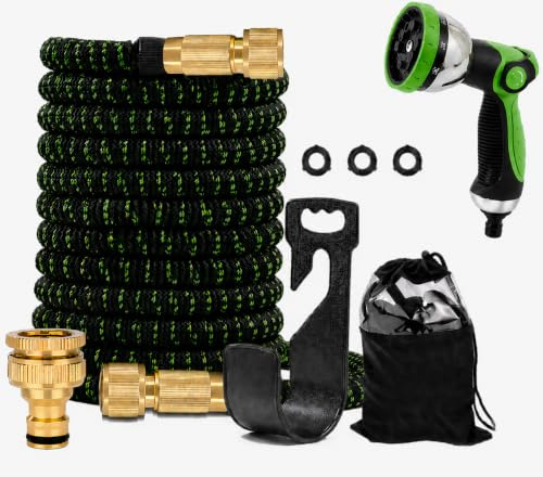 Tuyau Arrosage Extensible 22,5m – Tuyau d'Arrosage Rétractable Flexible, Pistolet Métal 10 Jets, Raccords Laiton 1/2 et 3/4, Triple Latex Renforcé – Jardin, Terrasse, Lavage Voiture (Vert)
