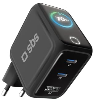 SBS Pulse Power 70W USB-C, GaN-Technologie, Power Delivery (PD 3.0 PPS), AI-Smartdisplay, Touch-Steuerung, AFC, Netzteil mit Schnelllade, Ladegerät für Notebook, Tablet, iPhone, Android