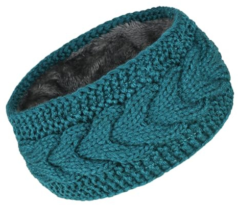 Fleece Lined Knitted Headband Ear Warmer Winter Warm Thick Hairband Thermal Headbands Elastic Hair Wrap for Women (Blue)