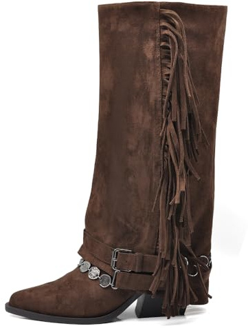 IF Texani Cowboy Western Scarpe da Donna Stivali Stivaletti Frange Camperos Etnici ML60