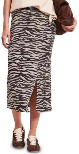 Damen Midi-Rock mit Schlitz und Animal Print