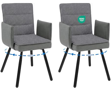 WAFTING 360°Drehbar Esszimmerstuhl,Polsterstuhl mit Armlehnen 2er Set | Stabile Esszimmerstühle Modern,Tragkraft 150 kg,Geeignet für Esszimmer,Küche,und Wohnzimmer,Dunkelgrau