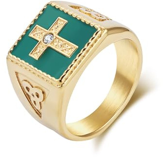 Mesnt Mens Rings Wedding Ring, Stainless Steel 16MM Wide Vintage Viking Signet Ring with Celtic Knot and Cross Pattern