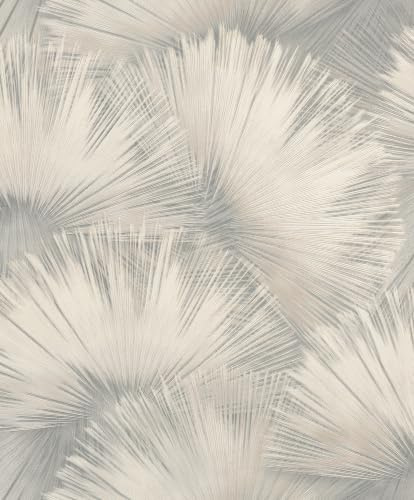Rasch Vliestapete Palmwedel 'Incanto' - Abstrakte Vinyl-Tapete Blattmuster in Beige Creme Grau für ein modernes Wohnambiente - Robust und Abwaschbar - 10,05 m x 0,53 m