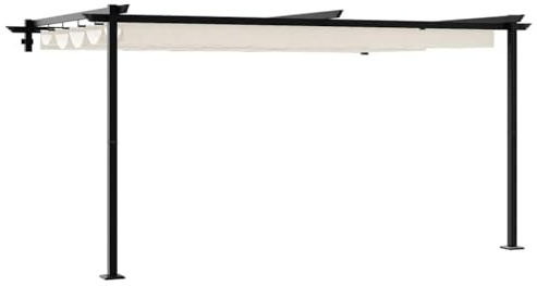 QJBSAVVA Tonnelle de Jardin Murale 4x3m Pergola Adossée avec Auvent Rétractable Abri de Terrasse en Acier et Polyester pour Événements en Extérieur Crème 400 x 300 x 200 cm