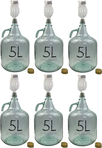 Unbekannt Lot de 6 bouteilles de 5 l + bouchon + tubes de fermentation pour bouteille de vin