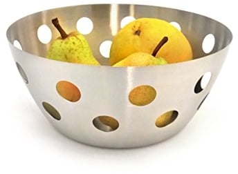 StainlessLUX 76324 Edelstahl gebürstet Obstschale/Brotkorb, rund geformt mit Polka Dot Design – Fine StainlessLUX Serviergeschirr aus Email für Ihr Zuhause