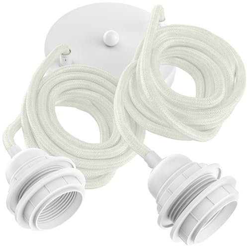 Hoopzi - Pendelleuchte 2 Flamming - 2,5m Textilkabel - 2 X E27 Fassung - Vintage, Industrial Für Esstisch, Wohnzimmer, Esszimmer, Zimmer, Schlafzimmer, Küche