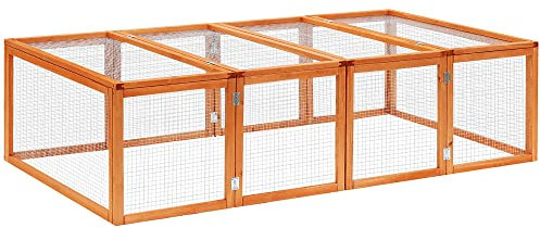PawHut Clapier Cage à Lapins extérieur intérieur 2 Portes supérieures 181L x 100l x 48H cm Bois Massif pin