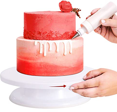 Crystals 11 Cake Turntable, Cake Rotating Plate Stand - Cake Decorating Equipment Rotating Revolving Icing Kitchen Display Stand, White