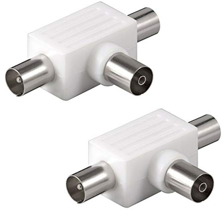 2 Stück Koax T-Adapter Koaxial Antennenverteiler 2X Stecker > 1x Kupplung IEC TV SAT