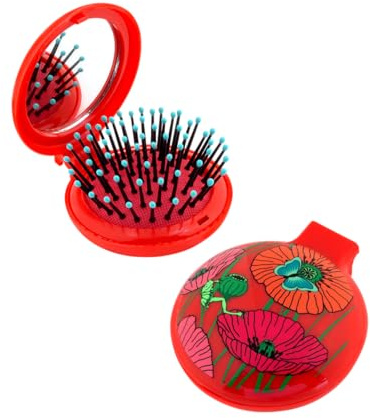 Pylônes Haarbürste mit Spiegel und Mohnblumen - Rot - Alle Haartypen - Frauen, Stilbewusste
