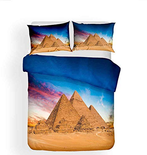 QRTQ Bettwäsche-Set 135x200cm Ägypten Pyramide Muster 3 Teilig Bettwäsche Set Mikrofaser Bettbezug mit 2 Kissenbezüge Weich und atmungsaktiv