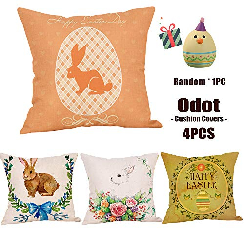 Odot Ostern Leinen Kissenbezug 45 * 45, Hasen Platz Kissenhülle Dekorativ Set Kissen Fall für Sofa Schlafzimmer unsichtbaren Reißverschluss kissenhülle (45 * 45,Ostereier)