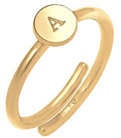 Elli Ring Damen Buchstabe A Kreis Verstellbar Basic in 925 Sterling Silber Vergoldet