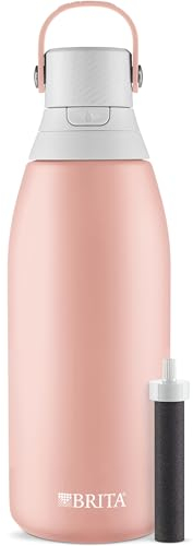 BRITA Stainless Steel Premium Filtering Water Bottle, BPA-Free, Reusable, Insulated, Replaces 300 Plastic Water Bottles, Filter Lasts 2 Months or 40 Gallons, Includes 1 Filter, Rose - 32 oz.