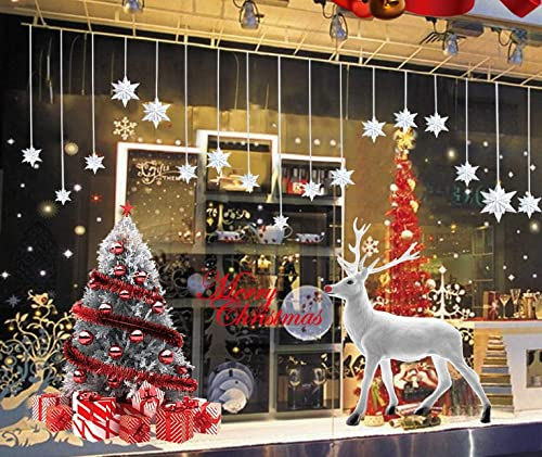 UMIPUBO Weihnachten Fensterbilder Aufkleber Fenster Dekoration Weißer großer Elch Fensteraufkleber Schneeflocke Fensterbild PVC Entfernbarer Elektrostatischer Aufkleber Weihnachtssticker (Elch)