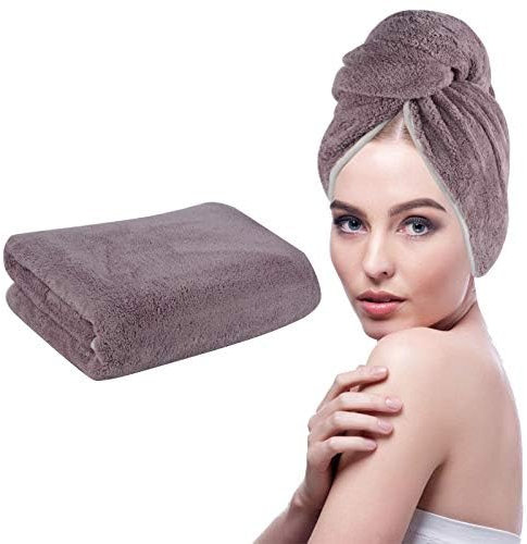 KinHwa Mikrofaser Großes Handtuch für die Haare schnelltrocknend XXL Haarturban super saugfähig und weich für die Lange Haare Kopfhandtuch kein Reißen und Zerren an Haaren 61cm x 112cm 1 Pack Violett