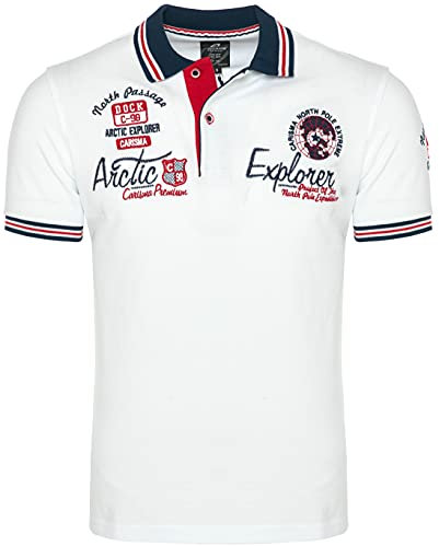 Carisma Kurzarm Poloshirt für Herren L, Weiß 100% Baumwolle • Herren Polo Shirt mit Stickerei • Regular Fit Shirt mit angenehmen