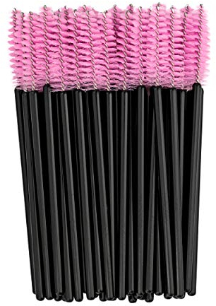 PROFICO 50 Stück Wimpernbürsten Einweg Wimpern Bürste Wimpernbürstchen Set Mascara Bürste Mascara Applicator Wimpernbürste für Wimpernverlängerung Schwarz - Rosa
