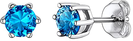 Suplight Damen Ohrringe 925er Silber Dezember Geburtsstein Ohrstecker mit blauem Zirkonia Türkis Mondstein Ohr Piercing Minimalist billiger blauer Ohrschmuck Kristall Accessoire für Mädchen