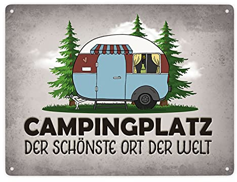 Campingplatz Metallschild XXL mit Wohnwagen Motiv