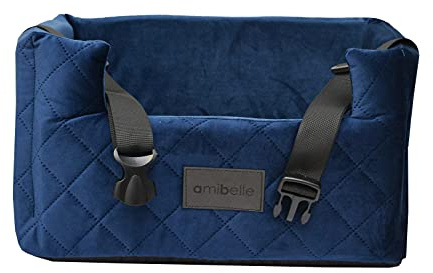 Exclusive Hunde Autositz | Autositz für Hunde, Katzen, Haustier | Rückbank, Beifahrersitz | Hundebett, Hundetasche | Wildlederimitat, Velvet | Farbe: Dunkelblau | Große: M (47x40 cm)