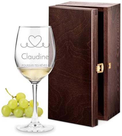 Maverton Verre à Vin en Cristal 350ml | Verre Personnalisé avec Gravure Laser, Cadeau Personnalisé, Cadeau Femme Anniversaire, pour elle, amie, copine, Rêves