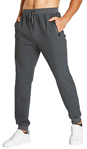 JustSun Jogginghose Herren Trainingshose Männer Freizeithose Sporthose Herren Lang Baumwolle Fitness Reissverschluss Taschen Dunkelgrau XL