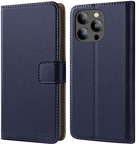 HOOMIL Handyhülle für iPhone 13 Pro, Premium Leder Klappbar Hülle, mit Kartenfach & Standfunktion, Unterstützt Kabelloses Laden - Blau