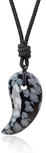 COAI Geschenkideen Unisex Glückskette Japanische Magatama Kommaförmige Horn Anhänger aus Schneeflockenobsidian